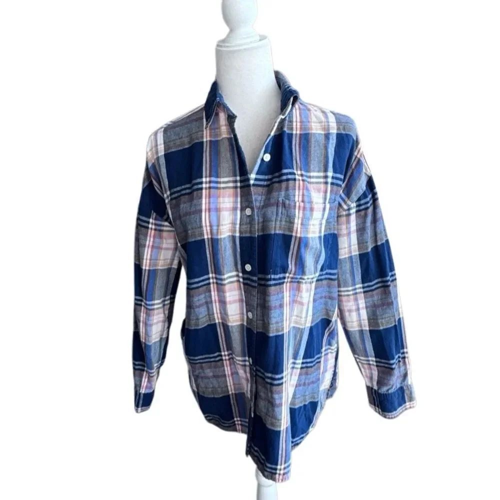 Old Navy Womens Button Down Shirt 100% Cotton Flannel Boyfriend Shirt SZ M